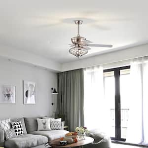52 in. Indoor Nickel Plated Ceiling Fan with Wooden Blades and Remote Control