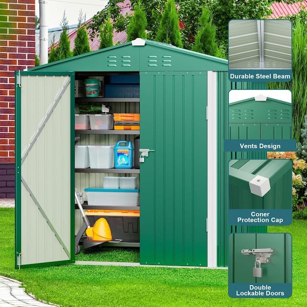 Lofka 8x6 FT (48 Sq Ft) Galvanized Metal Garden Shed with Double