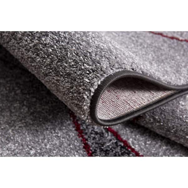 Nova Modern Grey Red 3 ft. 9 in. x 5 ft. 6 in. Abstract Area Rug