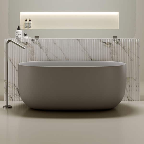 Moray 51 in. x 25 in. Solid Surface Stone Resin Flatbottom Freestanding Double Slipper Soaking Bathtub in Starlight Gray