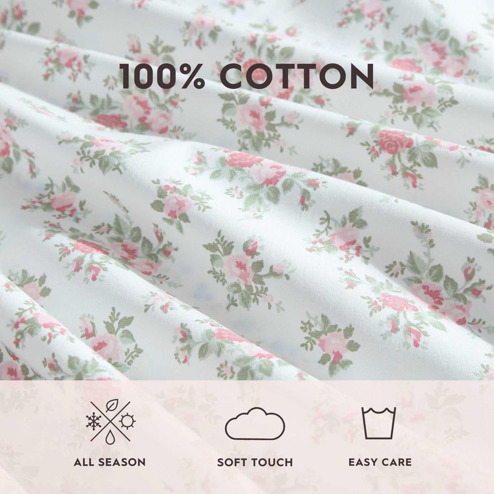 Leanna Rose Pink Floral Cotton Twin Sheet Set