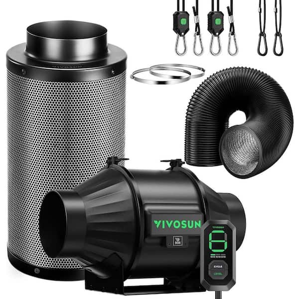 VIVOSUN AeroZesh T4 4 in. 210 CFM Inline Duct Fan Kit with E12 Speed Controller, Black Carbon Filter and 8 ft. Ducting