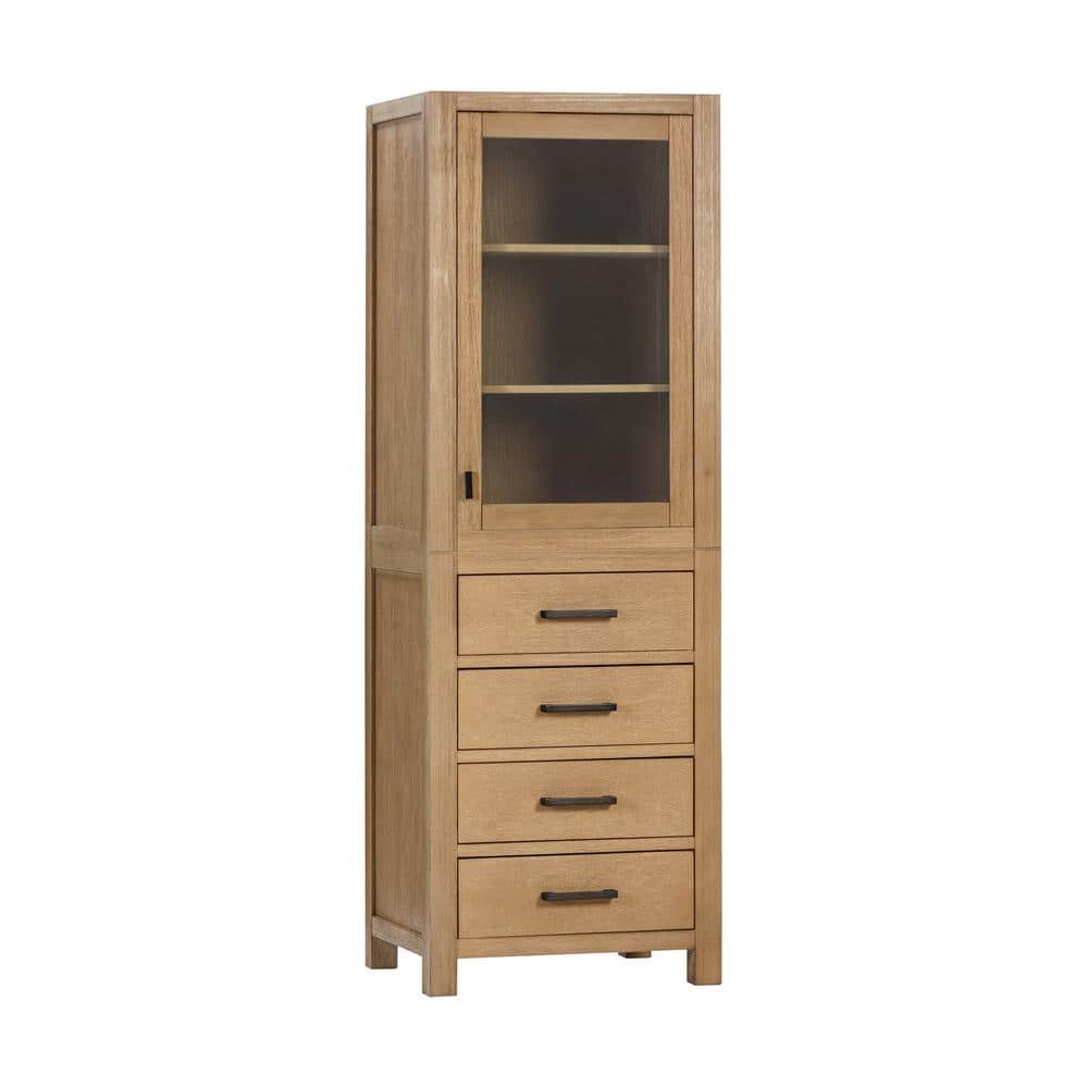 Brushed Oak 71" Lockable Linen Cabinet with Glass Door