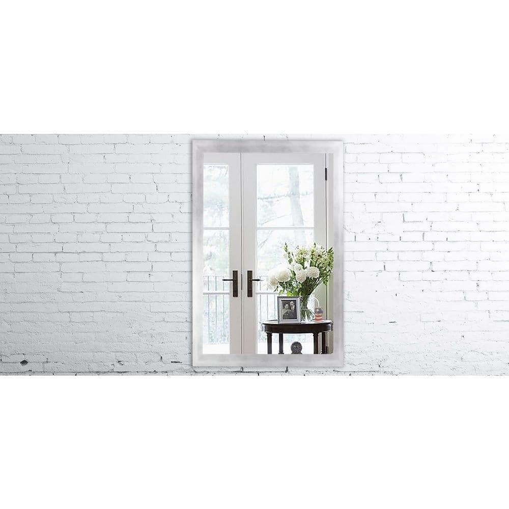 Medium Rectangle Matte Silver Modern Mirror (32.5 in. H x 26.5 in. W)