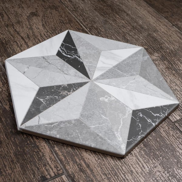 MOLOVO Iris Gray Hexagon 7.7 in. x 8.9 in. Matte Porcelain Marble 