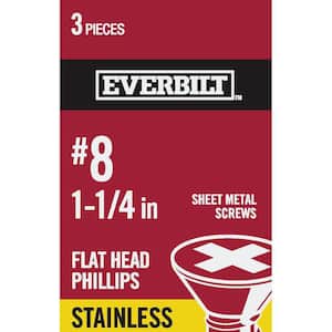 #8 x 1-1/4 in. Phillips Flat Head Stainless Steel Sheet Metal Screw (3-Pack)