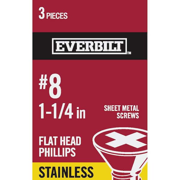 Everbilt #8 x 1-1/4 in. Phillips Flat Head Stainless Steel Sheet Metal Screw (3-Pack)