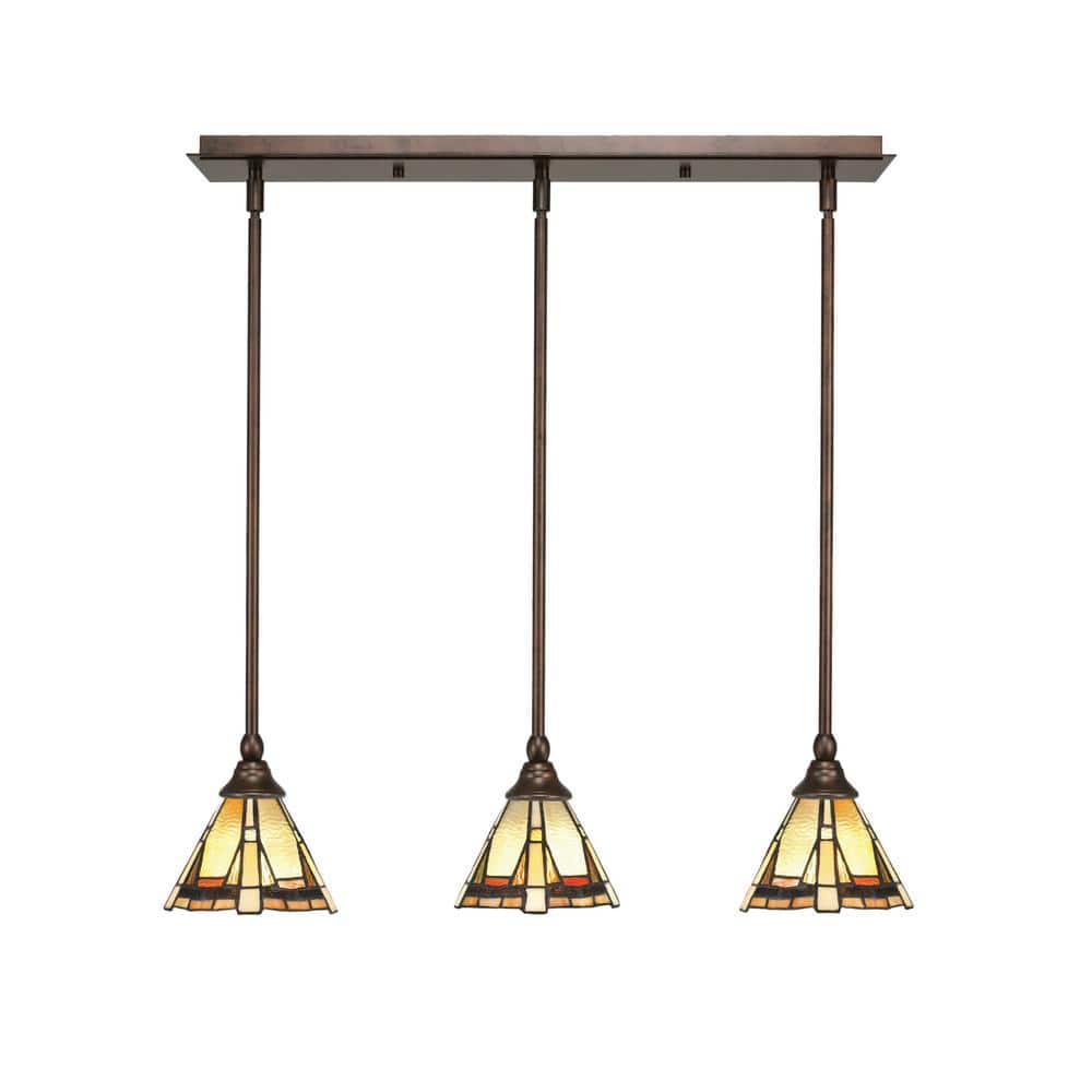 Livingston 100-Watt 3-Light Bronze Shaded Pendant Light with 7 in. Zion Art