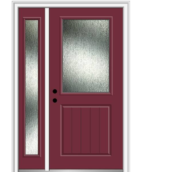 MMI Door Rain Glass 48 in. x 80 in. Right-Hand Inswing Burgundy Fiberglass Prehung Front Door on 6-9/16 in. Frame