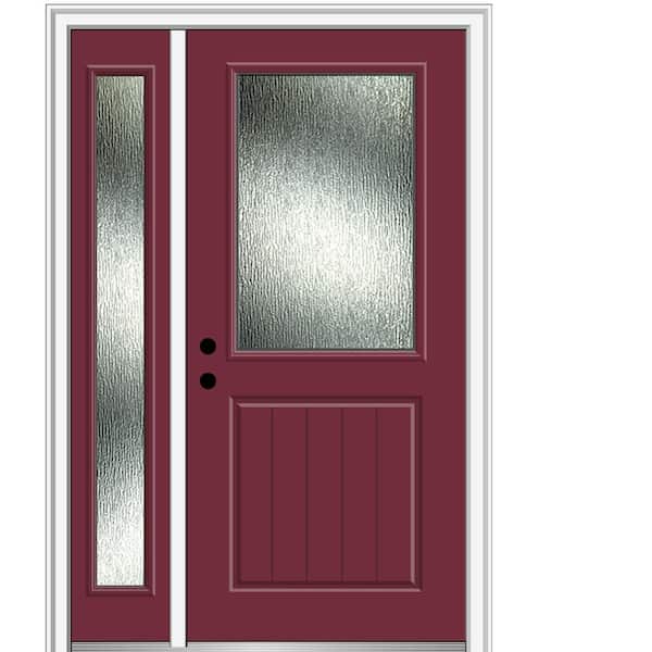 MMI Door 50 in. x 80 in. Right-Hand/Inswing Rain Glass Burgundy Fiberglass Prehung Front Door on 6-9/16 in. Frame