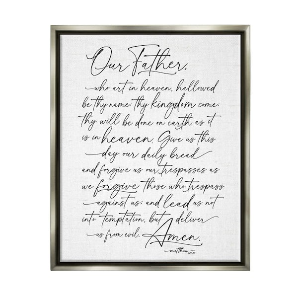 The Stupell Home Decor Collection Our Father Reading Spiritual Scripture Design By Lettered and Lined Floater Frame Religious Art Print 21 in. x 17 in.