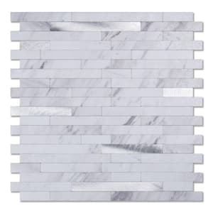 Silver Embellished White 12 in. x 12 in. Metal Peel and Stick Tile Backsplash for Kitchen Bathroom (10 sq. ft./Box)