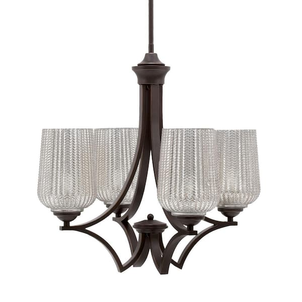 Unbranded Clevelend 4-Light Dark Granite Round Chandelier with 5 in. Silver Textured Glass Shades, No bulbs included