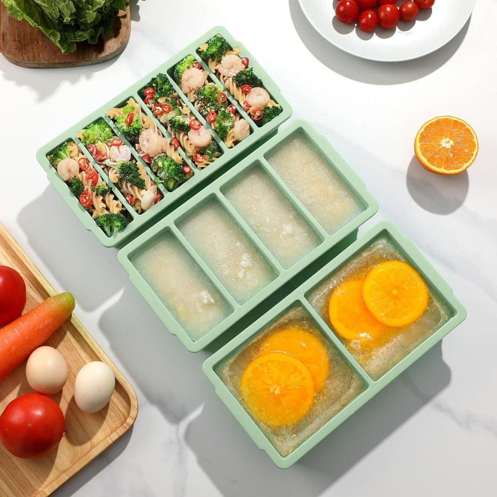Wudkey 3 Pack Matcha green Silicone Freezer Trays with Lid, 2