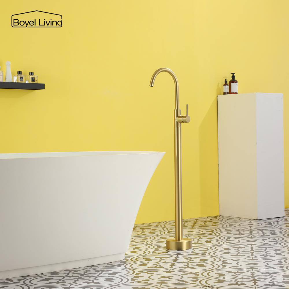 Brushed Gold Brass Freestanding Tub Filler with Diverter