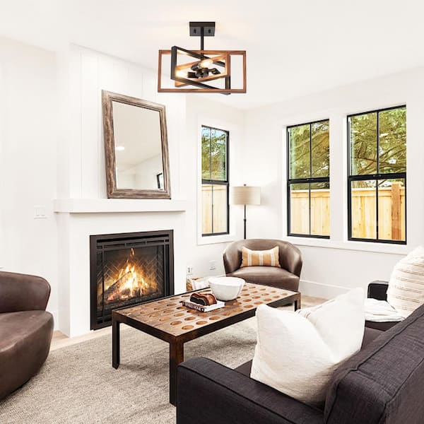 15.8 in. 3-Light Natural Modern Semi-Flush Mount Lighting Ceiling Light for Kitchen Island