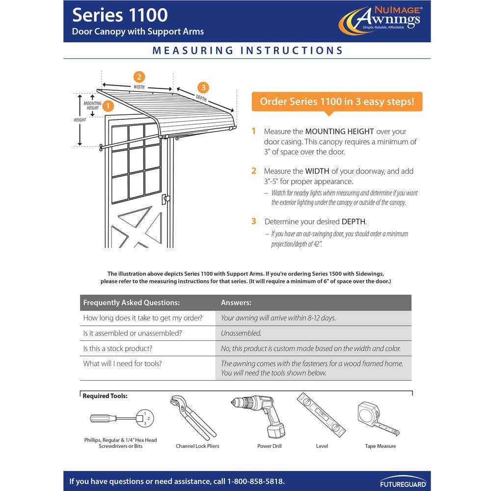 Black Aluminum Door Canopy with Support Arms, 48-In x 42-In