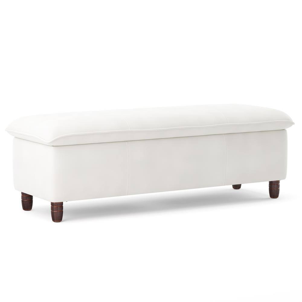 LUE BONA 49 in. White Upholstered Fabric Storage Ottoman with Safety