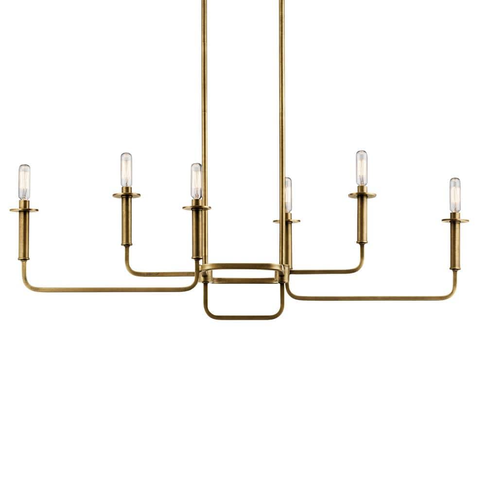 Elegant Brass 6-Candle Linear Chandelier, 11" x 17.5"