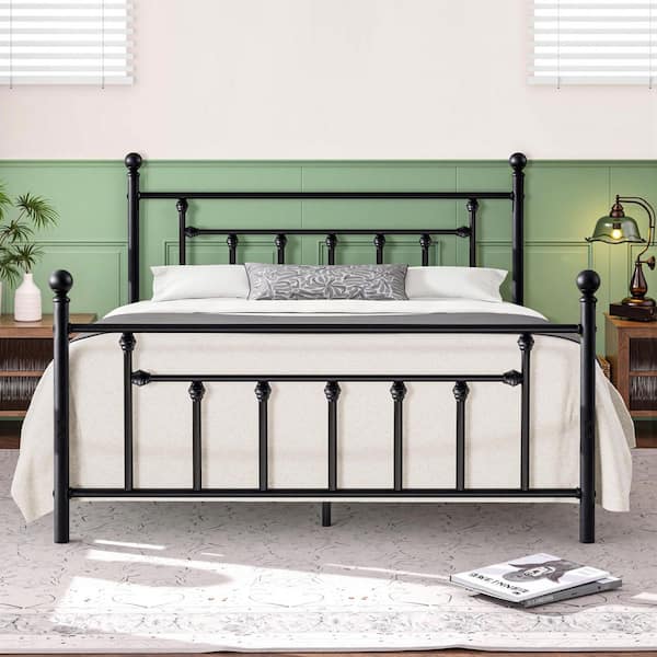 60 in. W Black Queen Size Bed Frame, Heavy Duty Metal Platform, Premium Steel Slat With Headboard and Footboard