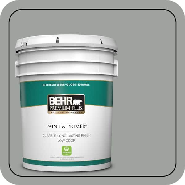 BEHR PREMIUM PLUS 5 gal. #710F-4 Sage Gray Semi-Gloss Enamel Low Odor Interior Paint & Primer