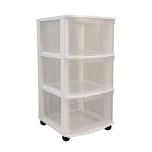 12 in. x 23.75 in. Resin Clear 3 Drawer Storage Chest System with Casters, White