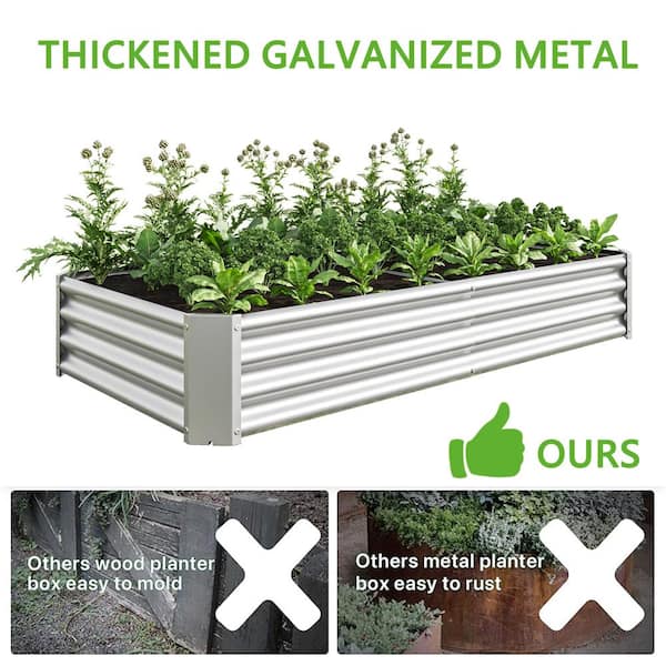 BTMWAY - 6 ft. L x 3 ft. W x 1 ft. H Silver Galvanized Metal Outdoor Raised Garden Bed Kit, Planter Box (1-Pack)