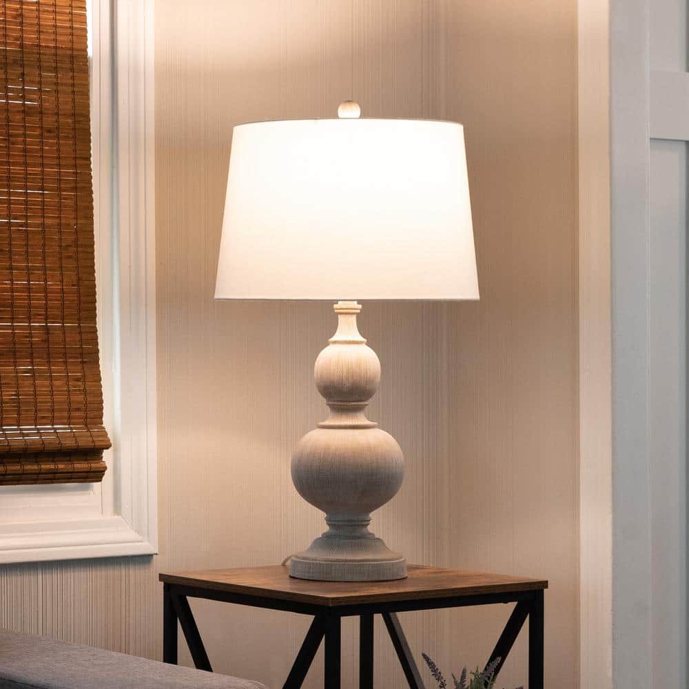 Whitewash Linen Shade 16" Table Lamp Set with USB Ports