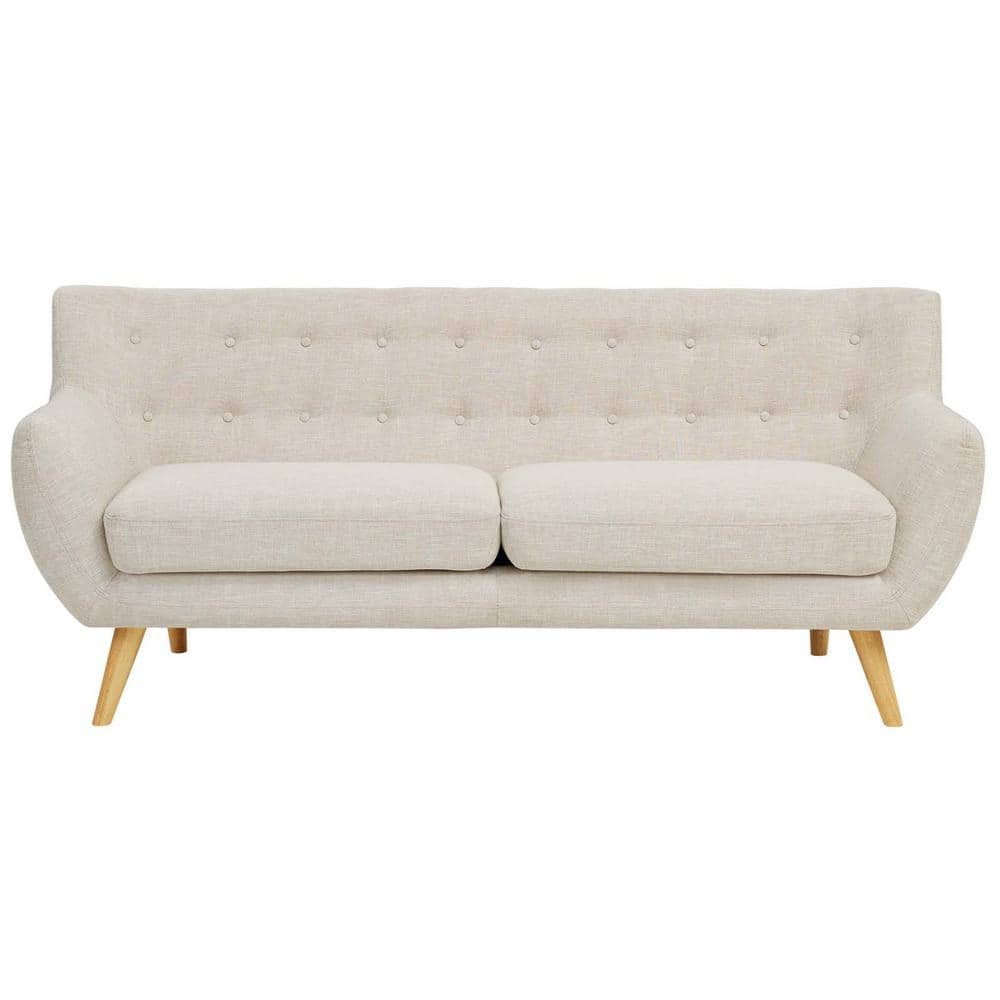 Mid-Century Modern Flared Arm Beige Fabric Sofa