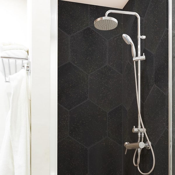 Palazzo Hex Nero 3-3/4 in. x 4-1/4 in. Porcelain Floor and Wall Take Home Tile Sample