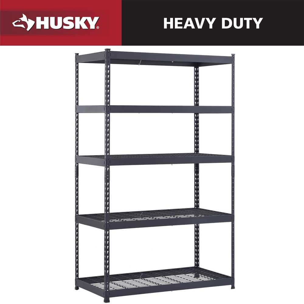 Husky 5-Tier Heavy Duty Boltless Steel Garage Storage Shelving Unit in Black (48 in. W x 78 in. H x 24 in. D) N2R482478W5B