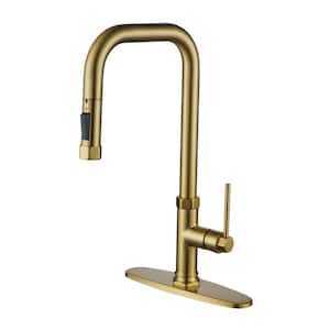 Henassor Single-Handle Pull Down Sprayer Kitchen Faucet with Advanced Spray and Deck Plate in Gold