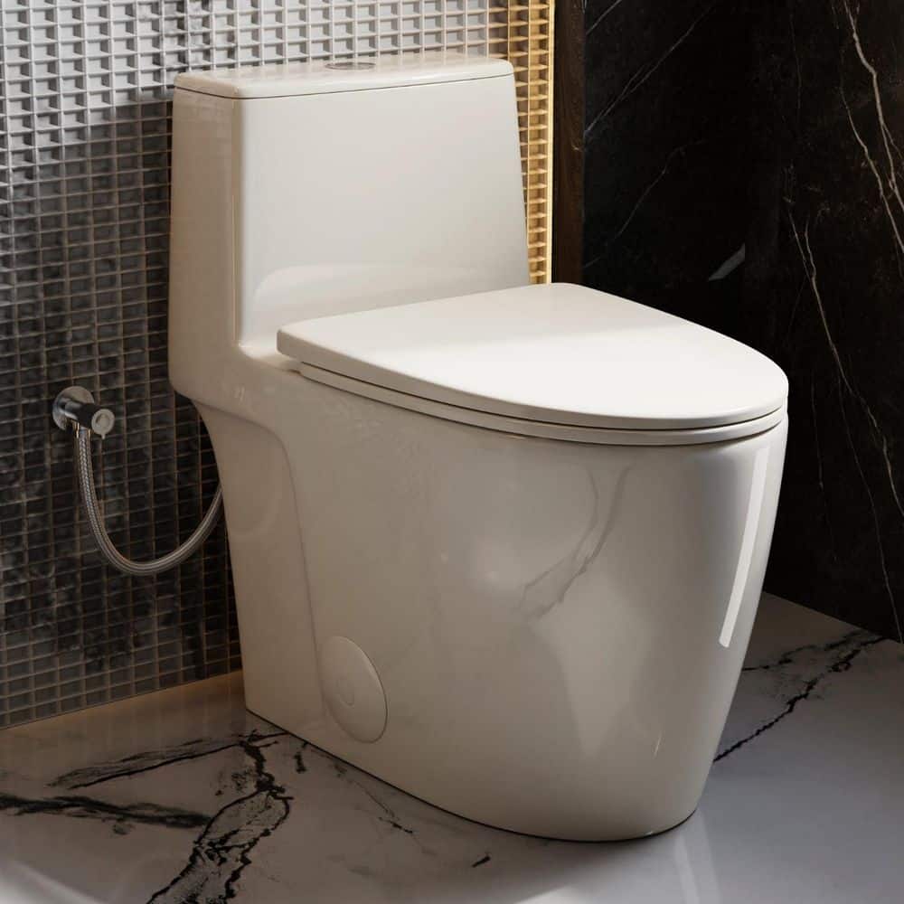 Los Flexi Glossy Bone Elongated One Piece Toilet for 10 in. Rough-In ...