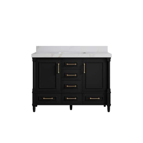 Willow Collections Hudson 48 in. W x 22 in. D x 36 in. H Single Sink Bath Vanity in Black with 2 in. Calacatta Sienna qt. Top