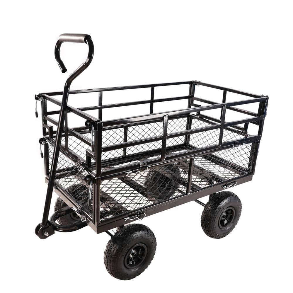 9.5 cu. ft. Large Metal Black Utility cart Wagon Cart Garden Cart Truck wit