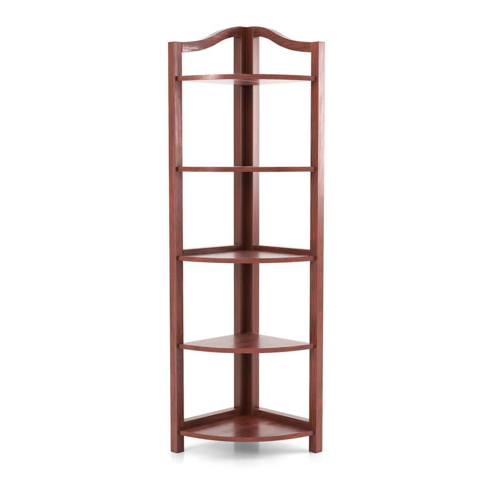 Neil 62 in. Oak Wood 5-shelf Corner Bookcase