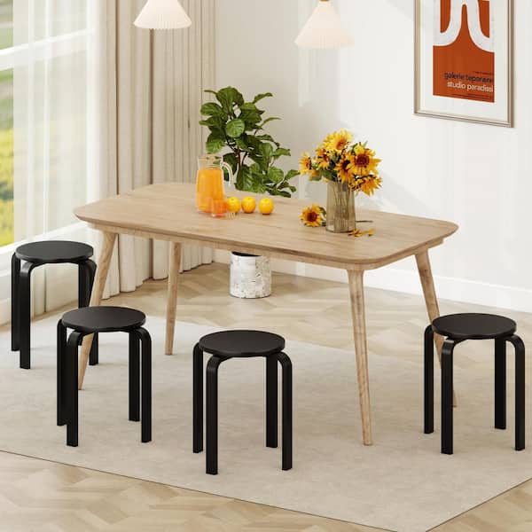 Set of 4 18 in. Stacking Stool Round Dining Chair Backless Wood Home Decor Black