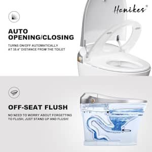 Elongated Smart Bidet Toilet in White with Foot Sensor Function, Auto Open, Auto Close, Heated Seat and Remote