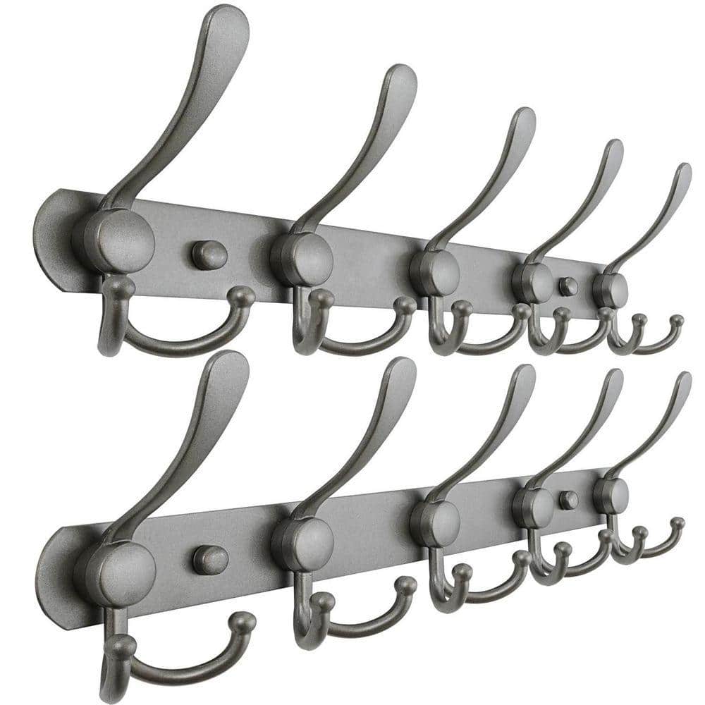Black Metal Wall Mounted Coat Rack with 5-Tri Hooks for Coat, Hat, Towel, Purse and Robes (2-Pack)