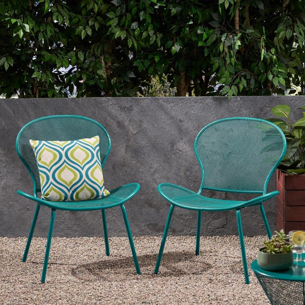 Noble House Nevada Matte Teal Curved Metal Outdoor Club Chair (2-Pack ...