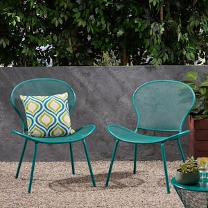 Nevada Matte Teal Curved Metal Outdoor Patio Club Chair (2-Pack)