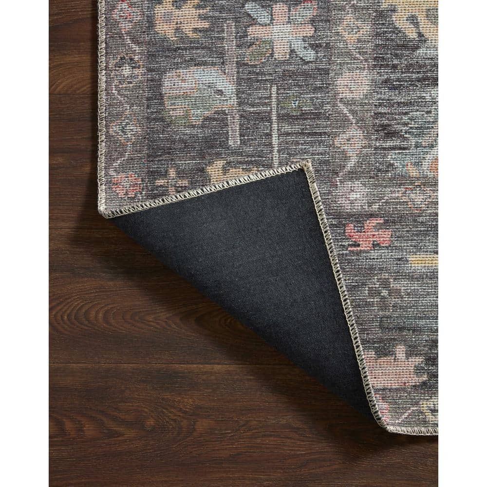 Charcoal and Multicolor Rectangular Oriental Synthetic Rug, 3'-6" x 5'-6"