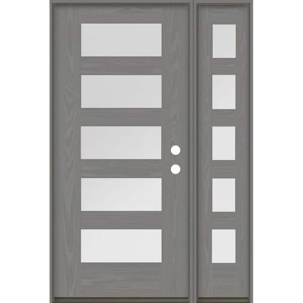 Krosswood Doors ASCEND Modern 50 in. x 80 in. 5-Lite Left-Hand/Inswing Satin Glass Malibu Grey Stain Fiberglass Prehung Front Door/RSL