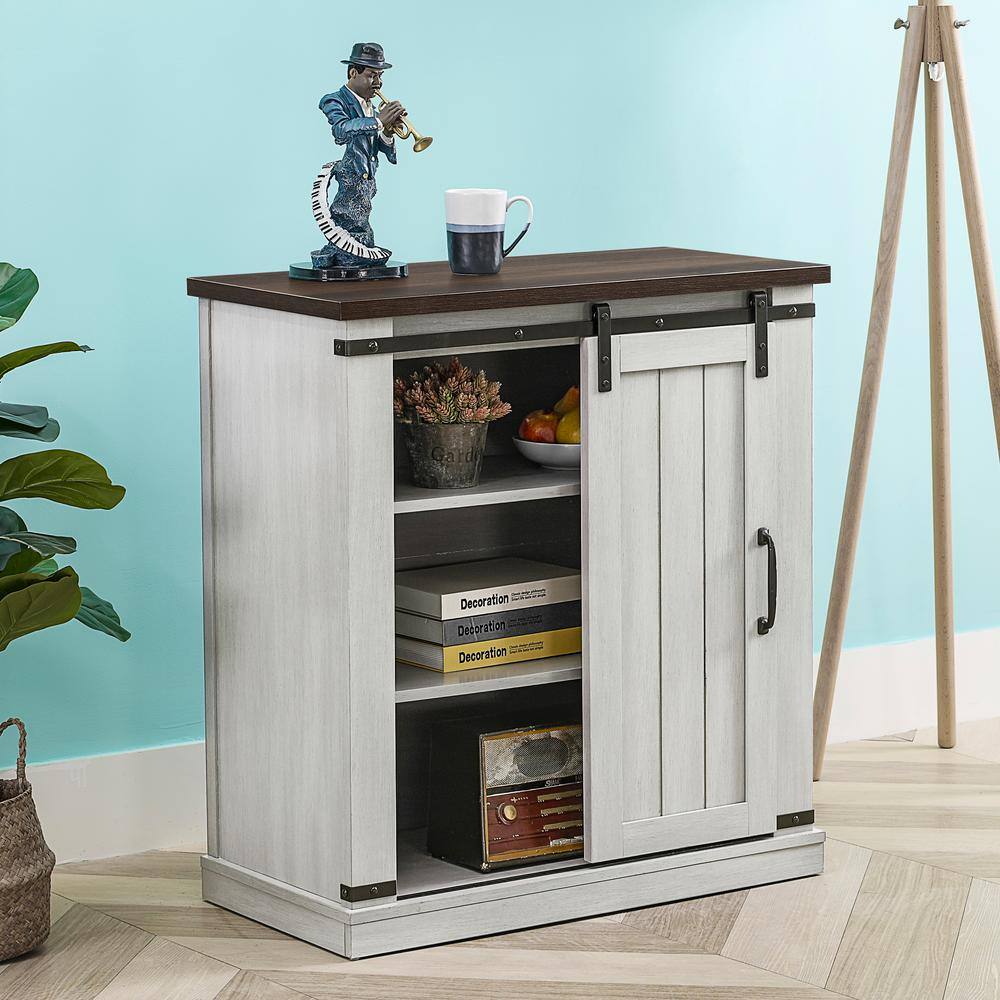 Coast-to-Coast Barn Door TV Stand in Off-White with Adjustable Shelves