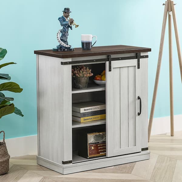 31.5 in. Saw Cut-Off White with Dark Walnut Desktop TV Stand (Fits TVs Up To 40 in.)
