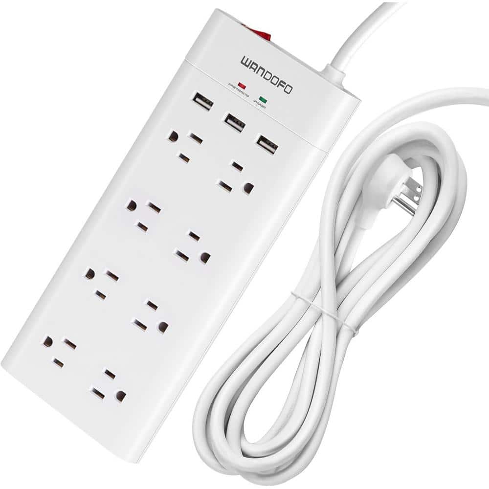 12 ft. Flat Plug Surge Protector Power Strip Long Extension Cord with 8 Wid