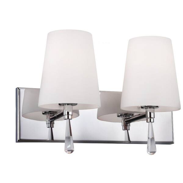 Generation Lighting Monica 14 in. W 2-Light Chrome Vanity Light with Optional Crystal Water Drop Accent Details and Opal Glass Shades