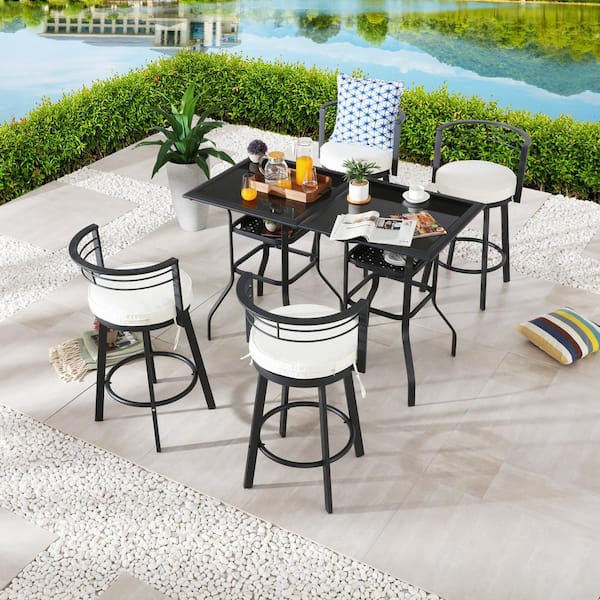 Patio Festival 6-Piece Metal Bar Height Outdoor Dining Set with Beige Cushions