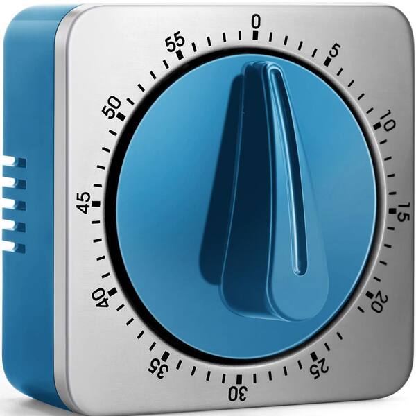 Mechanical Kitchen Timer with Loud Alarm, Magnetic Back, Exquisite Stainless Steel Body, Countdown Reminder, Blue