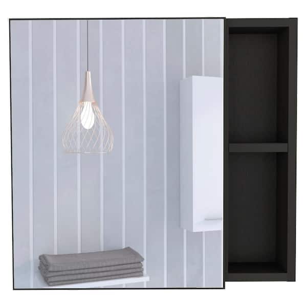 Unbranded 19.6 in. W x 18.6 in. H Black Rectangular Wood Recessed or Surface Mount Medicine Cabinet with Mirror